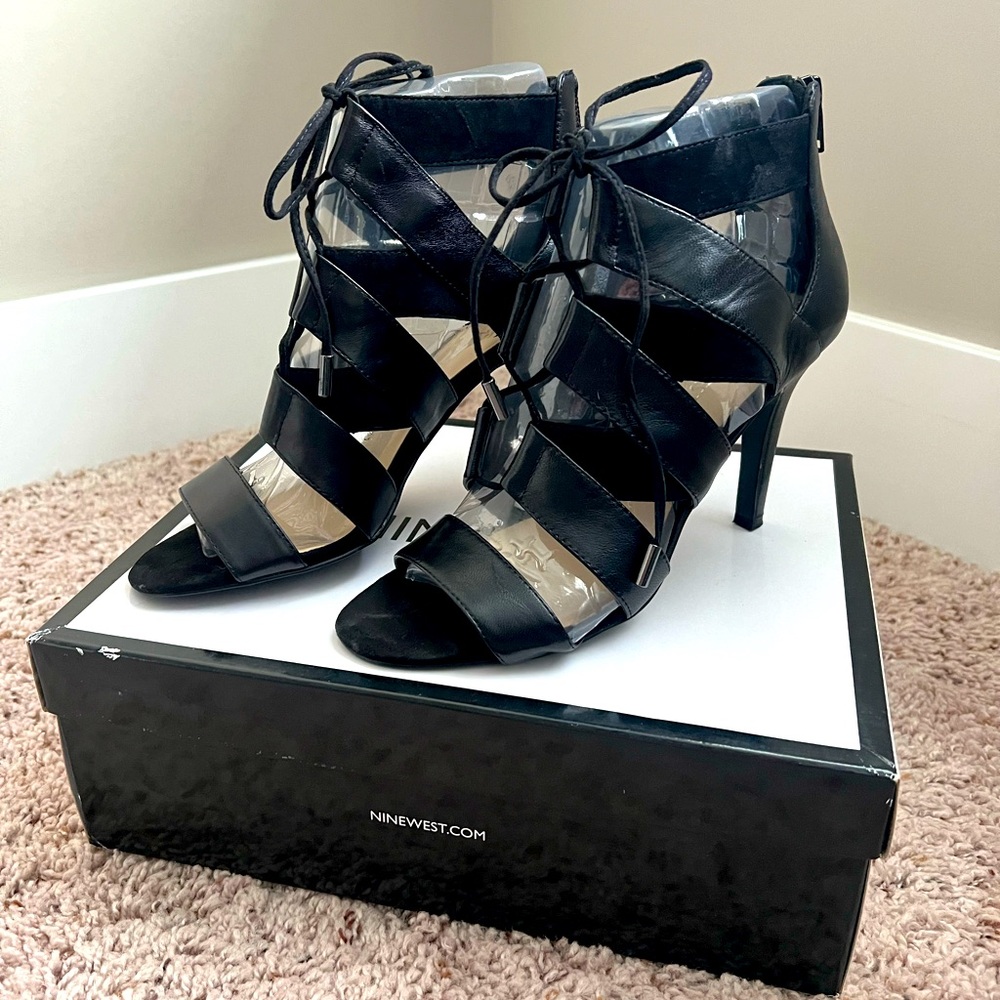 Nine West Women’s High Heels Black Strappy Open Toe.